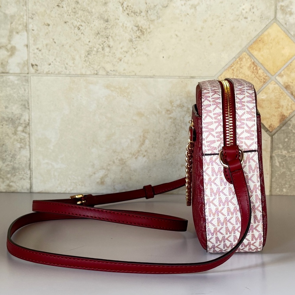 Michael Kors Jet Set Item Chain Zip Crossbody Bag Color-Block MK Cherry Multi - Picture 4 of 14